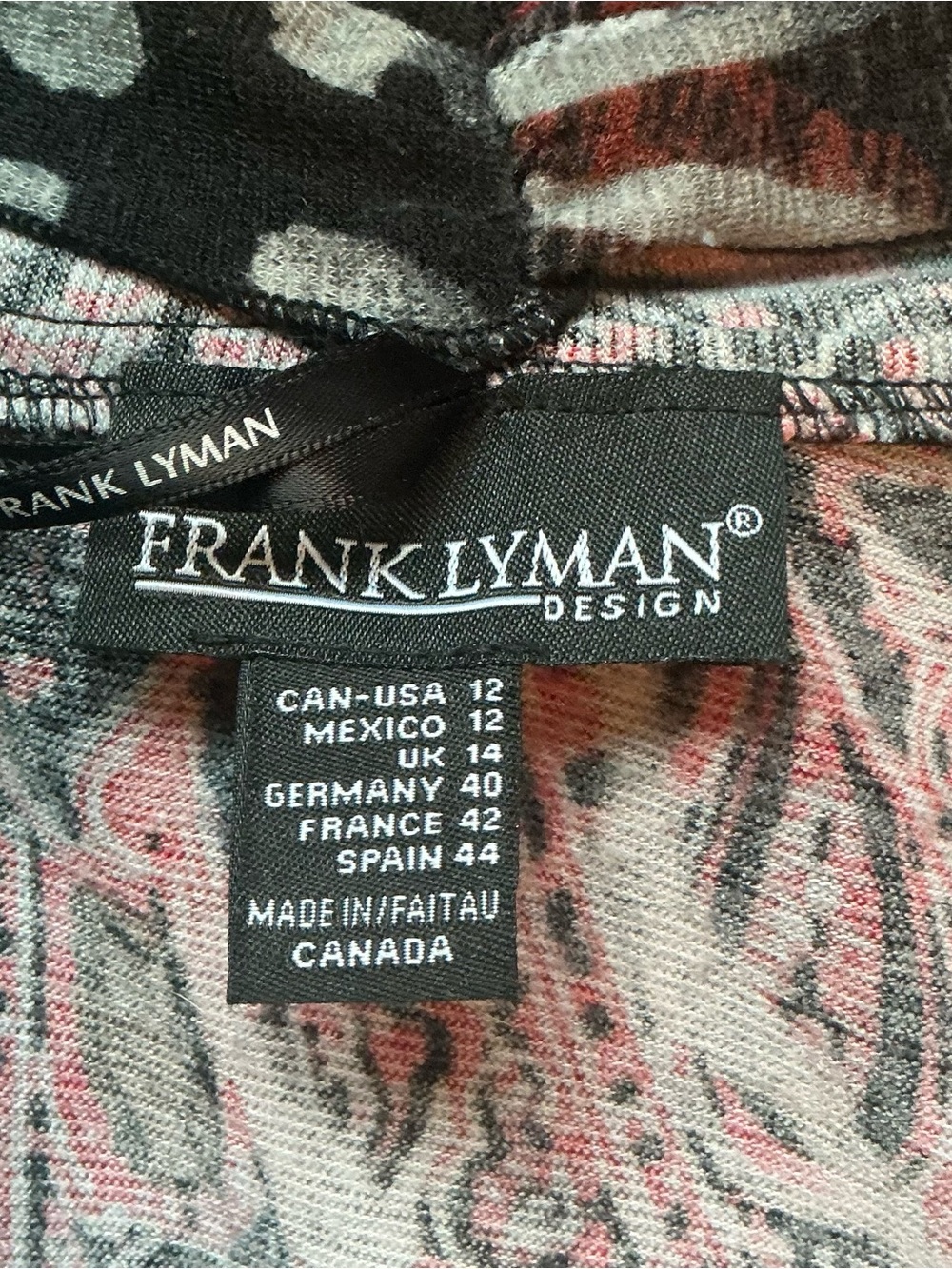 Frank Lyman Abstract Design Canadian Made Waterfall Cardigan – Size 12 - Picture 8 of 9